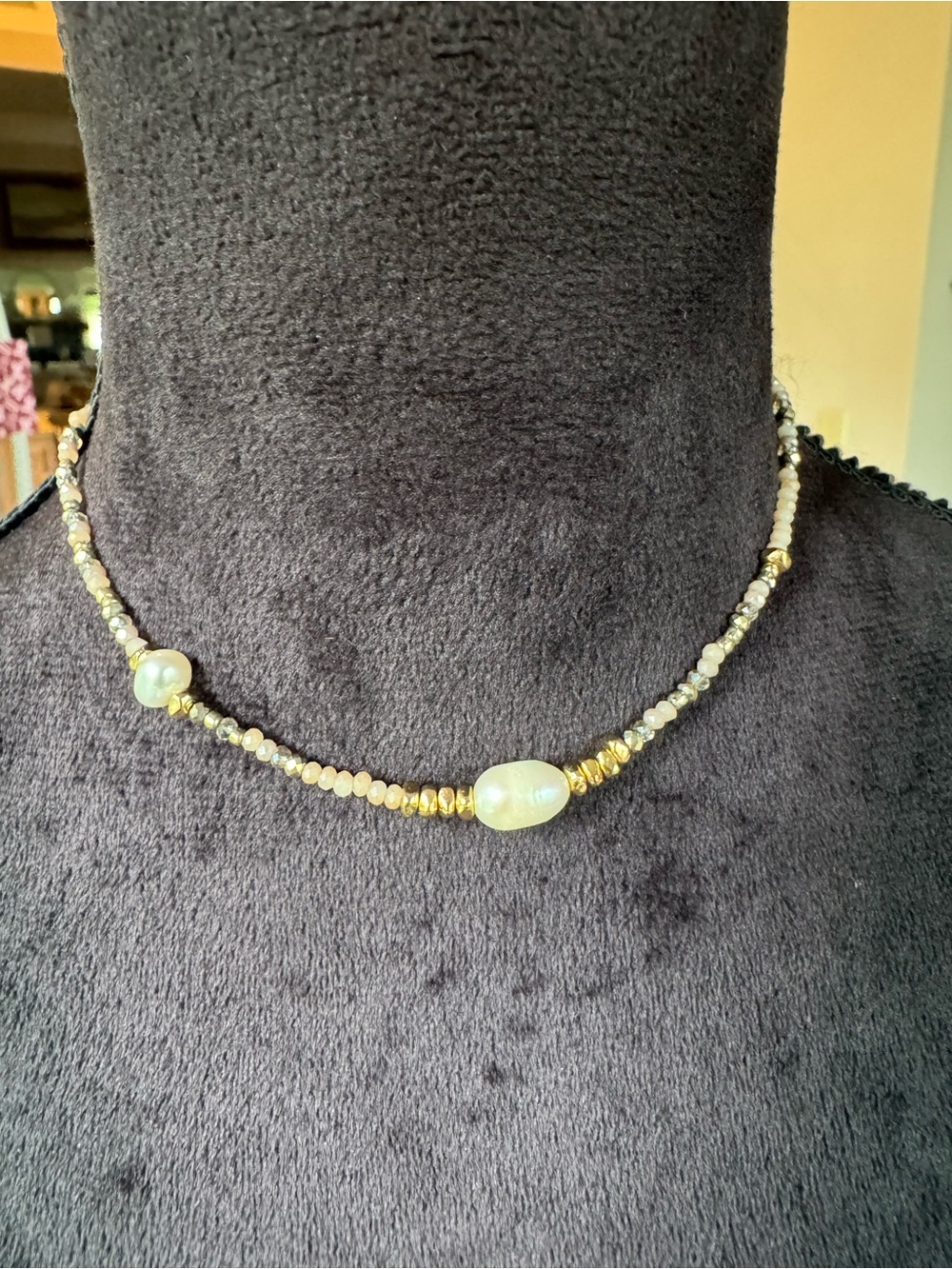 Gold and Freshwater Pearl Beaded Necklace - Elegant Women's Jewelry